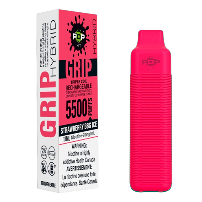 Strawberry BBG 5500 Puffs Pop Hybrid Grip Rechargeable Vape Display of 10