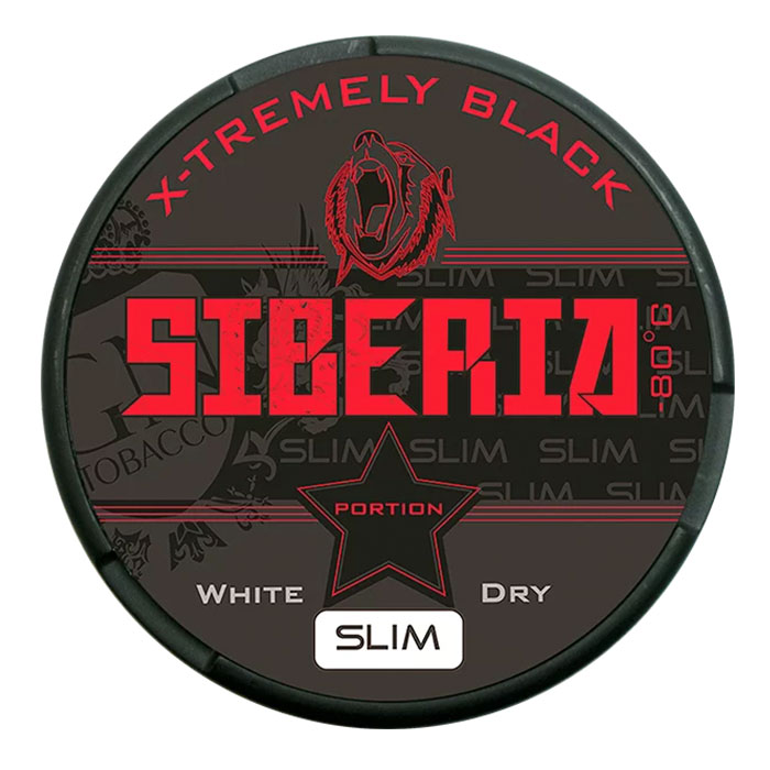 Extremely Black White Portion Dry Slim Siberia Nicotine Pouch Sleeve of 10