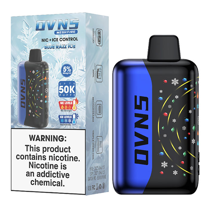 Blue Razz Ice OVNS Mesh Fire 50000 Puffs Disposable Vape Ct 5