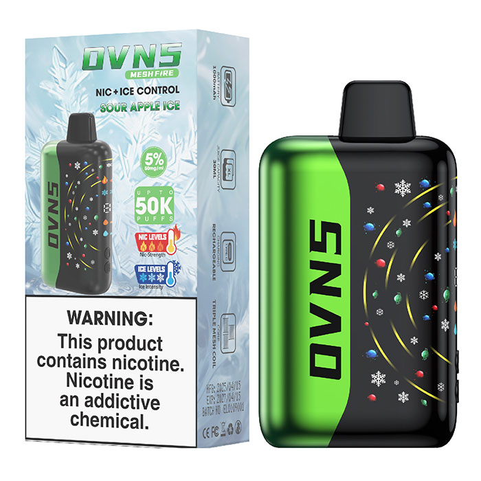 Sour Apple Ice OVNS Mesh Fire 50000 Puffs Disposable Vape Ct 5